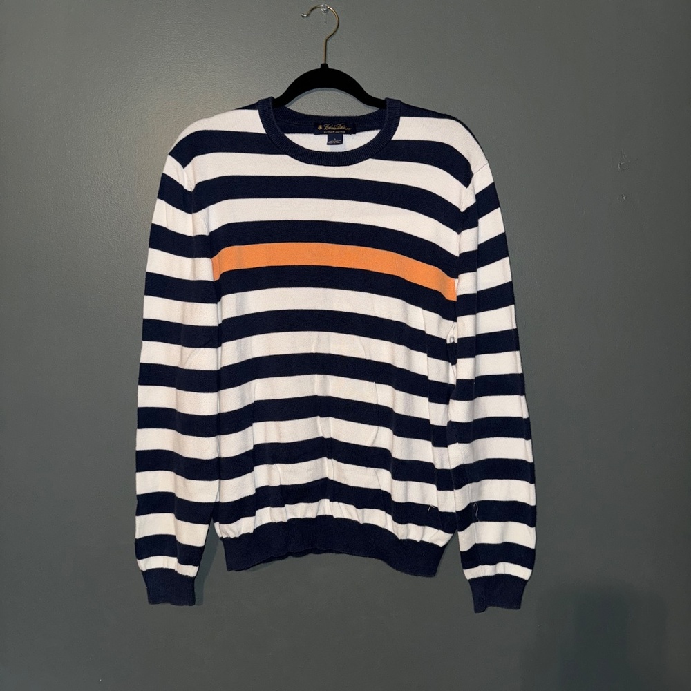 Brooks Brothers 100% Supima Cotton Striped Mid-Weight Sweater | L | Navy White